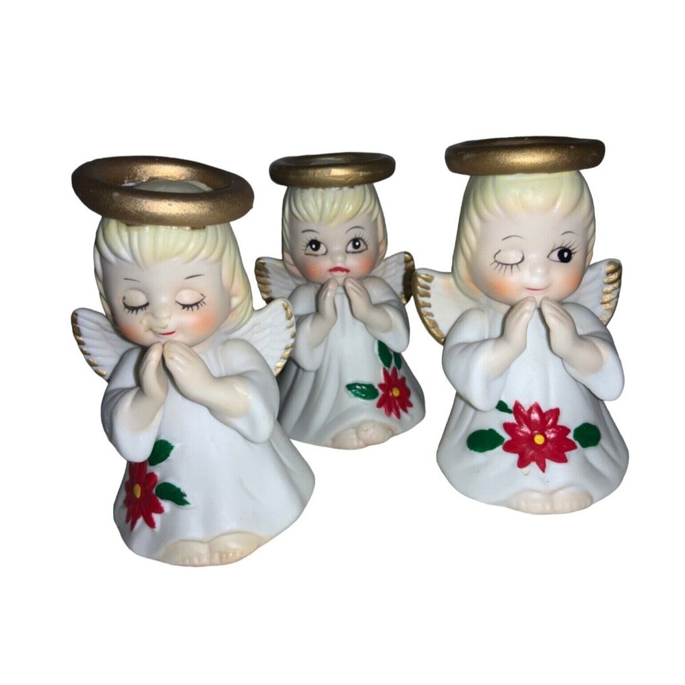 Ceramic Angel Bells Each with Unique Eyes  Taiwan Set of 3